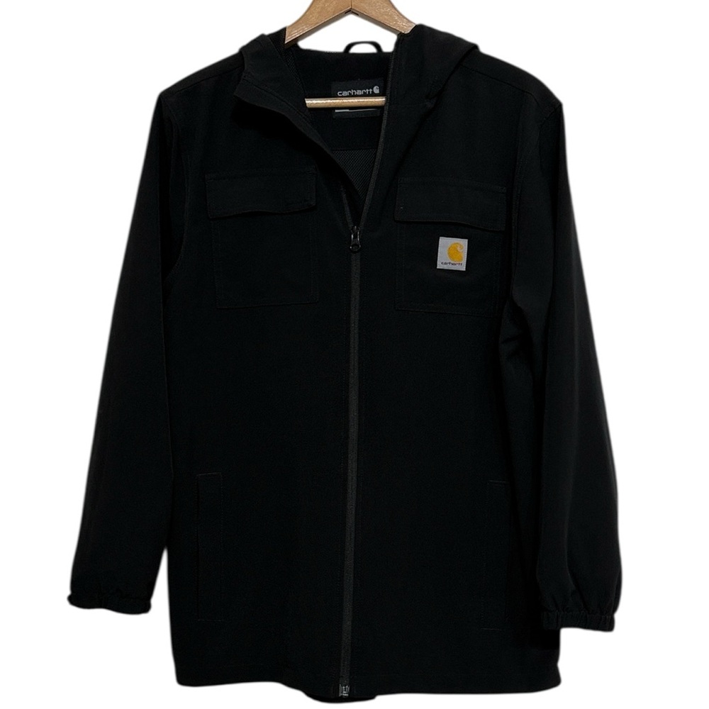 Carhartt Jacket Boy's Large 14/16 Black Lightweight Full Zip Hooded Pockets